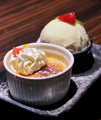 Creme brulee passion et sorbet au citron