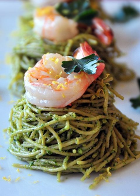 Spaghetti aux crevettes et pesto2008-6-10