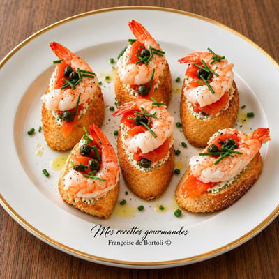 Crostini aux crevettes saumon fume