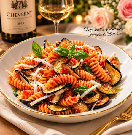 Fusilli a la parmigiana d aubergines