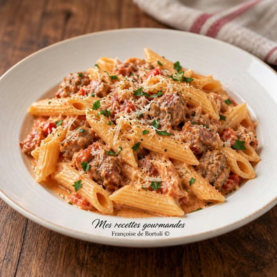 Penne rigate in salsa rosa con salsiccia
