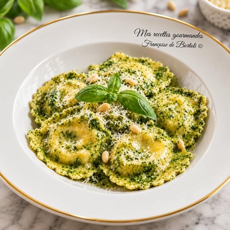 Raviolis a la sauce au pesto d ail roti