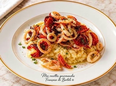 Risotto bianco con calamari e pomodorini