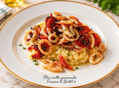 Risotto bianco con calamari e pomodorini